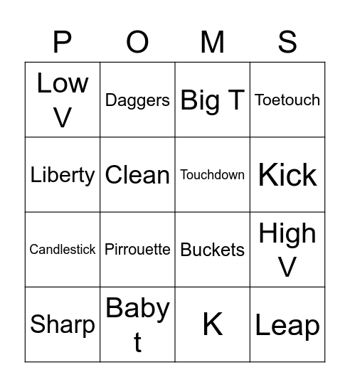 Poms Bingo Card