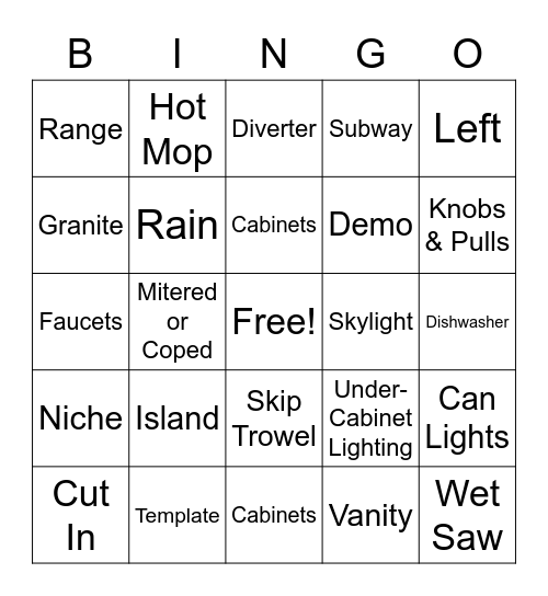 Kitchen & Bath Pro Bingo Card