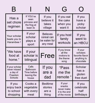 Family Bingo Card