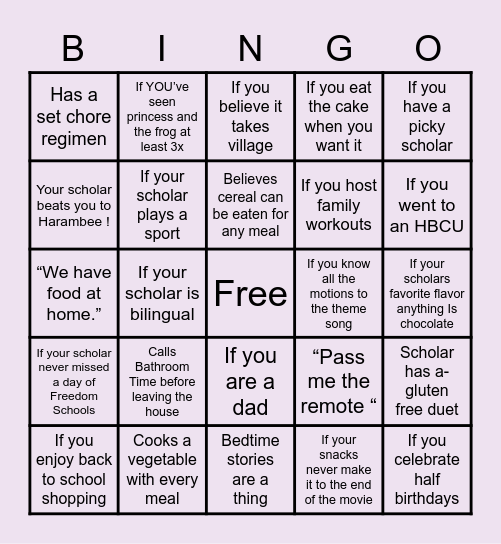 Family Bingo Card