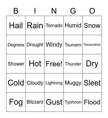 Weather Bingo Card