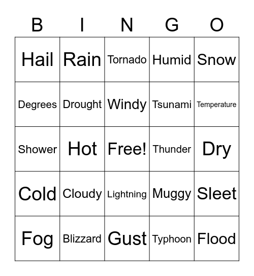 Weather Bingo Card