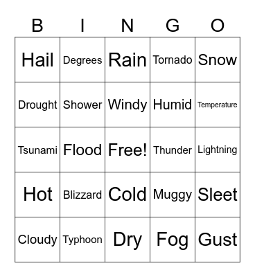 Weather Bingo Card