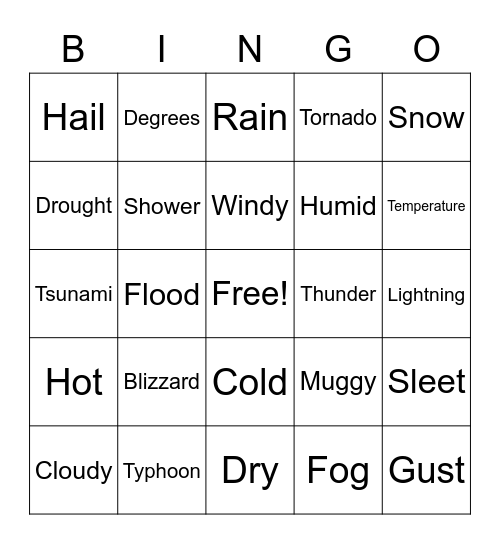Weather Bingo Card