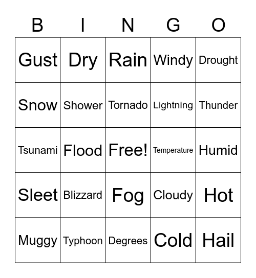 Weather Bingo Card