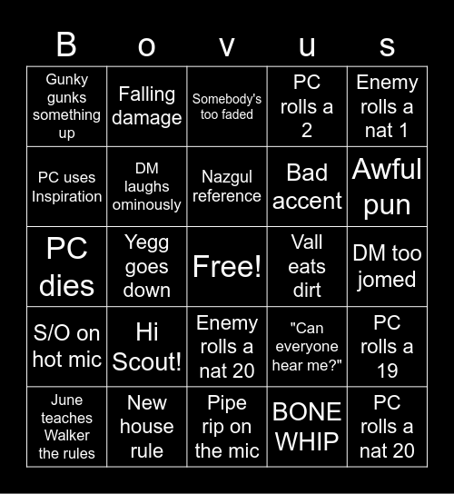 Showdown at Myth Drannor Bingo Card