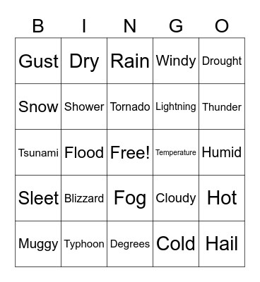 Weather Bingo Card