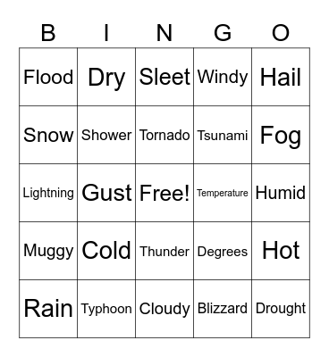Weather Bingo Card
