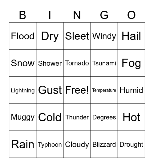 Weather Bingo Card