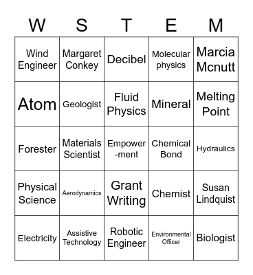 Women in STEM Bingo Card