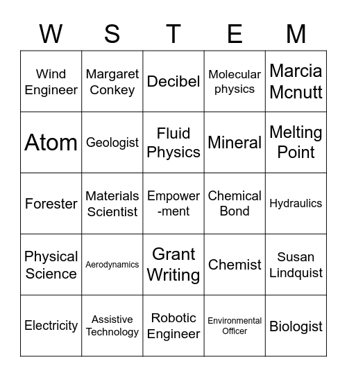 Women in STEM Bingo Card