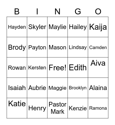 Hager Park Church Camping Summer 2020 Bingo Card