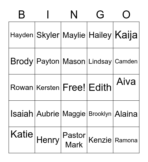Hager Park Church Camping Summer 2020 Bingo Card