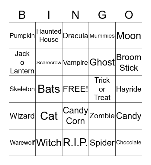 Halloween Bingo!! Bingo Card