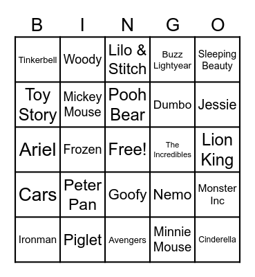 Disney Bingo Card