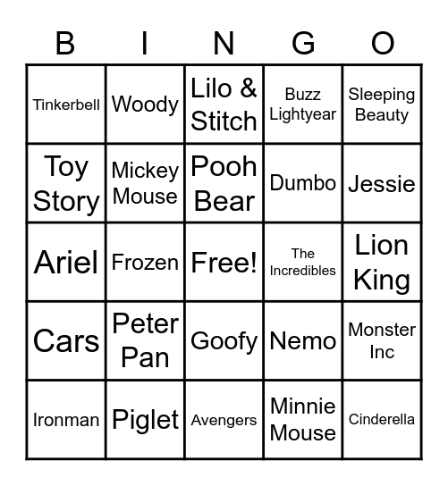 Disney Bingo Card