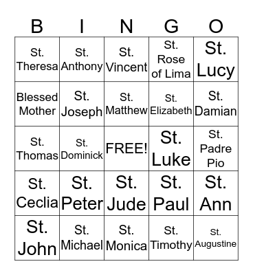 Saints Bingo Card