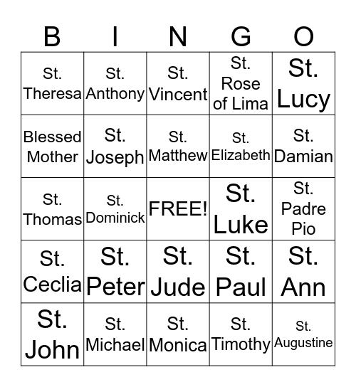 Saints Bingo Card