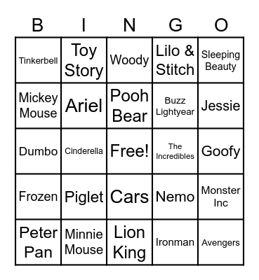 Disney Bingo Card