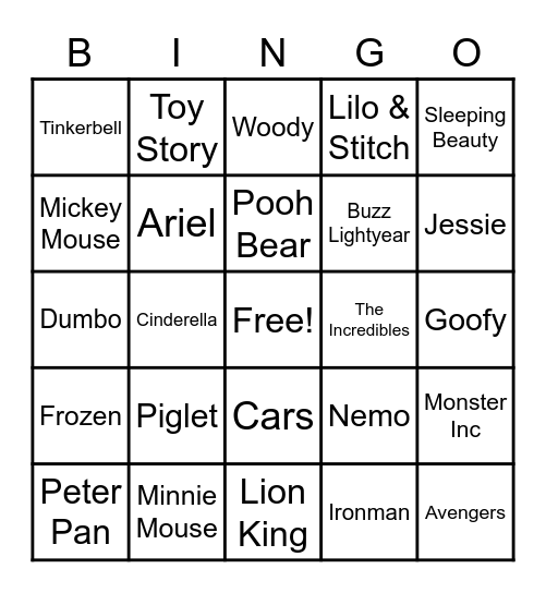 Disney Bingo Card