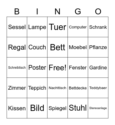 Mein Zimmer Bingo Card