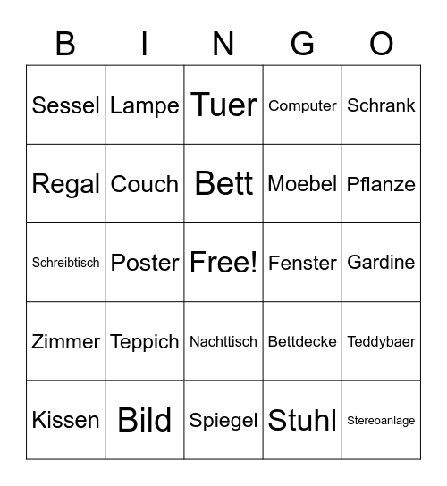 Mein Zimmer Bingo Card