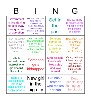 The Infernal Devices vs. The Diviners Bingo Card