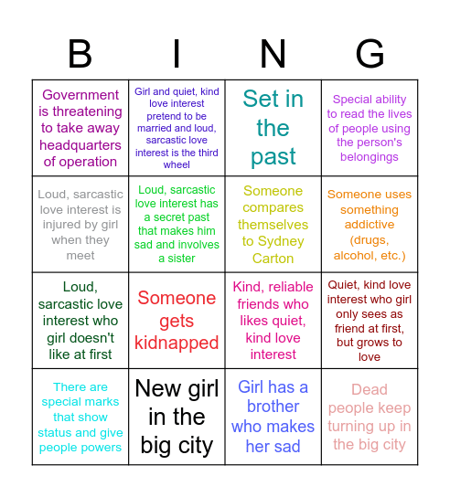 The Infernal Devices vs. The Diviners Bingo Card