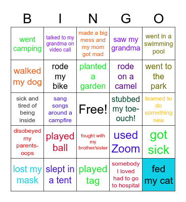 summer activities bingo Card