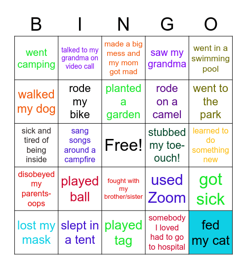 summer activities bingo Card