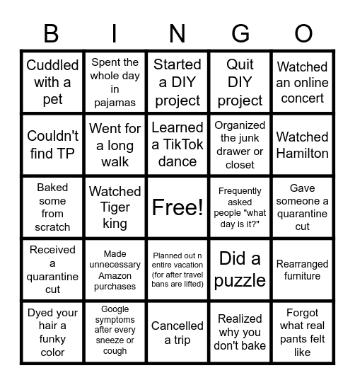Quarantingo Bingo Card