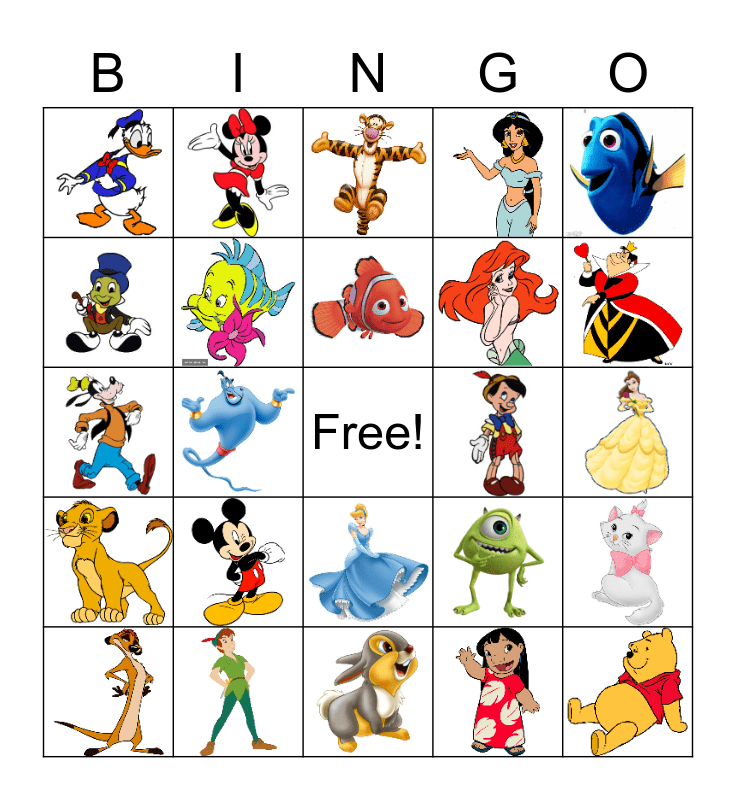 Cartoon Characters Bingo Card