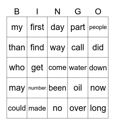 Fry 76-100 Bingo Card