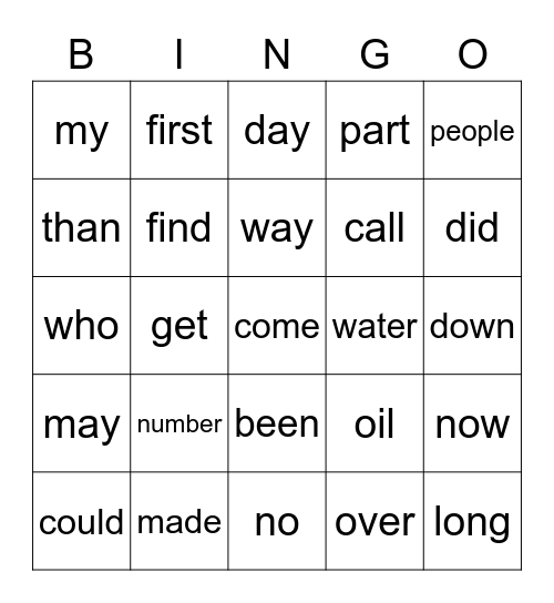 Fry 76-100 Bingo Card