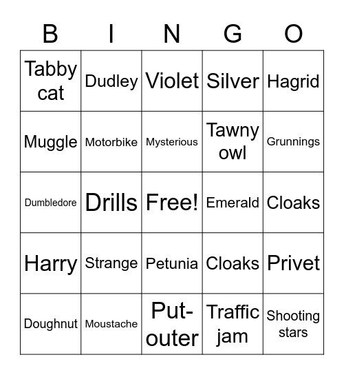 Harry Potter Bingo Card