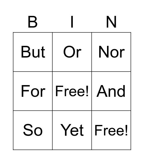 FANBOYS Bingo Card