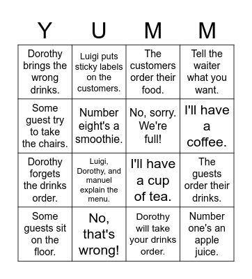 Space Restaurant Bingo Card