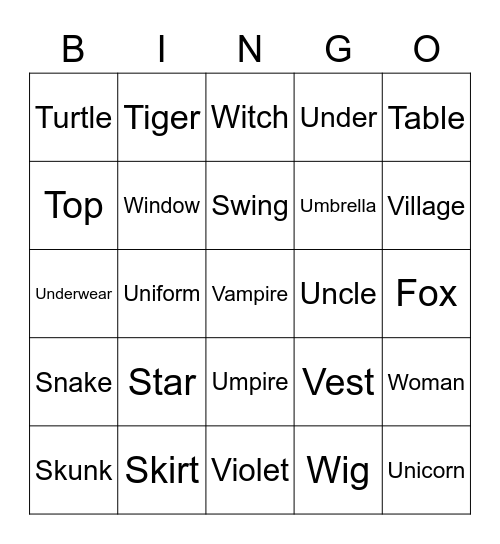 S-W Bingo Card