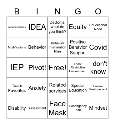 SPEDGO Bingo Card