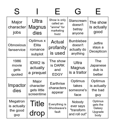 WFC Siege Bingo Card