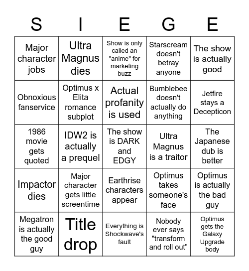 WFC Siege Bingo Card