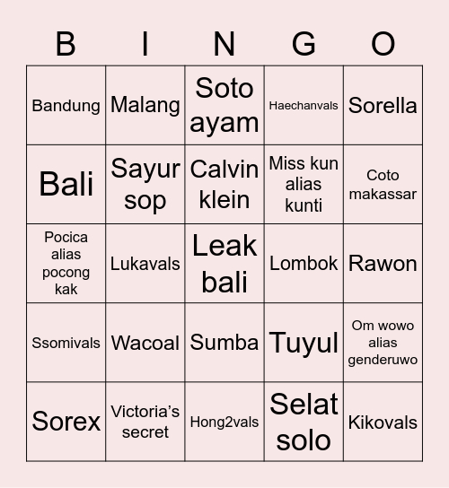 SSSSSSARAH Bingo Card