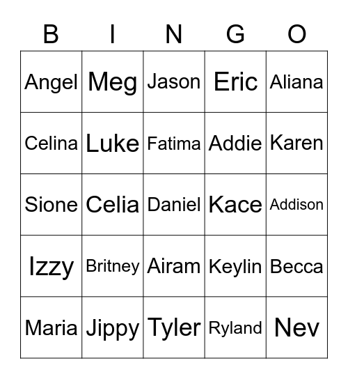 Upward Bound Bingo Card