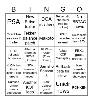 Roundtable Bingo Card
