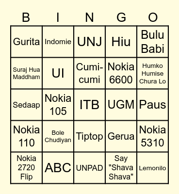 BINGONYA RARA Bingo Card