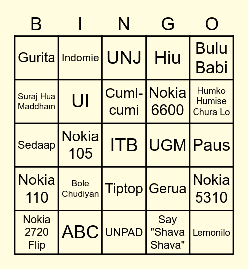 BINGONYA RARA Bingo Card