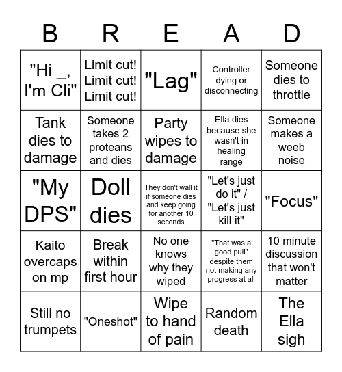 Bread Gang Bingo Card