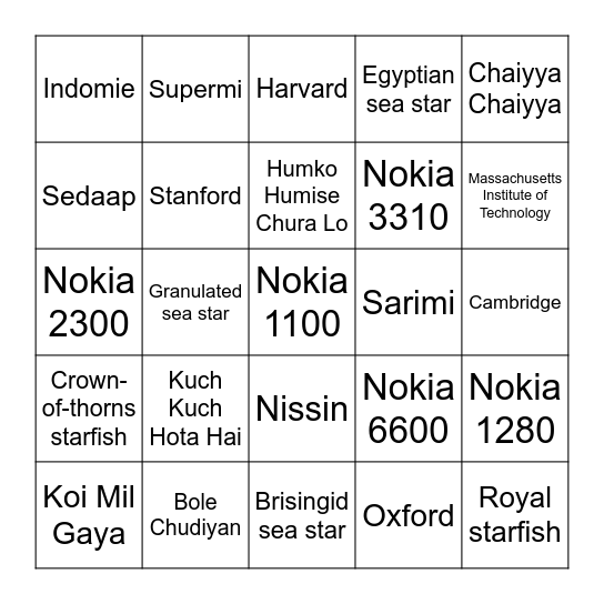 Radinka Bingo Card