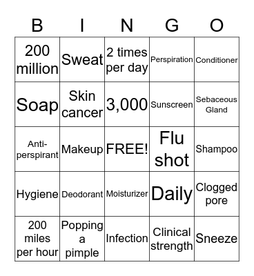 Personal Hygiene Bingo  Bingo Card