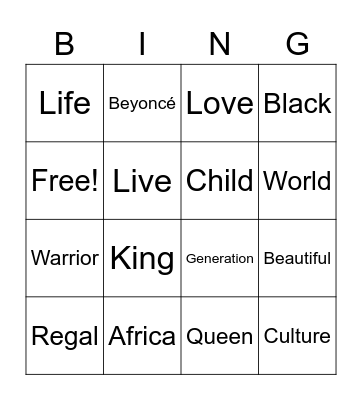 Black is King BINGO (D.RACK) Bingo Card